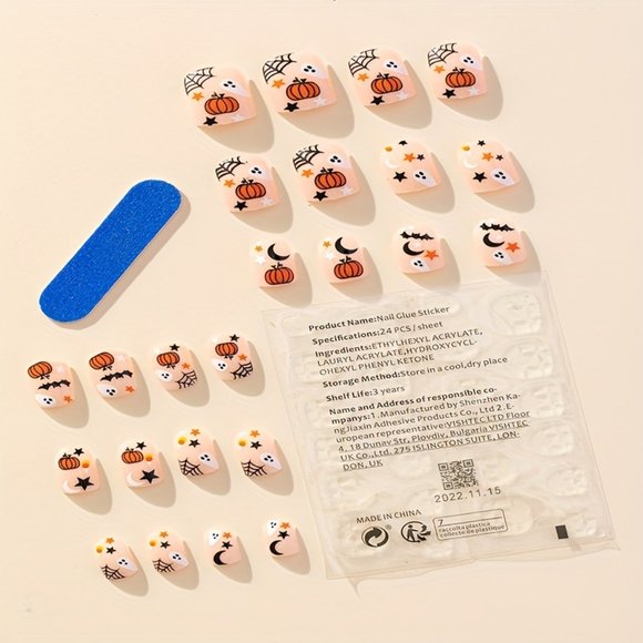 🎃🕸️NEW Pumpkin Ghost Halloween Square Short Nails 👻💅🏻 - Picture 4 of 4